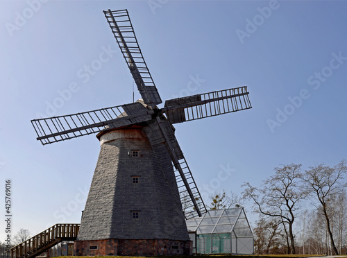 Windmill. A hundred-year-old Dutch windmill standing on a hill in Milewszczyzna in Podlasie, Poland