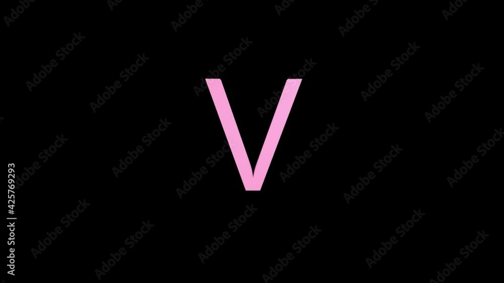 3d letter pink color on a black background with alpha channel. 3d animation with effect it appearance and rotation of the letter V. 3d rendering of an isolated letter V, alphabet. Full Hd quality. 3d letter pink color on a black background with alpha channel. 3d animation with effect it appearance and rotation of the letter V. 3d rendering of an isolated letter V, alphabet. Full Hd quality.