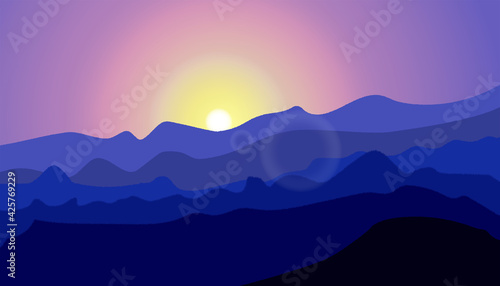 Dawn sky in the mountains. Vector graphics.
