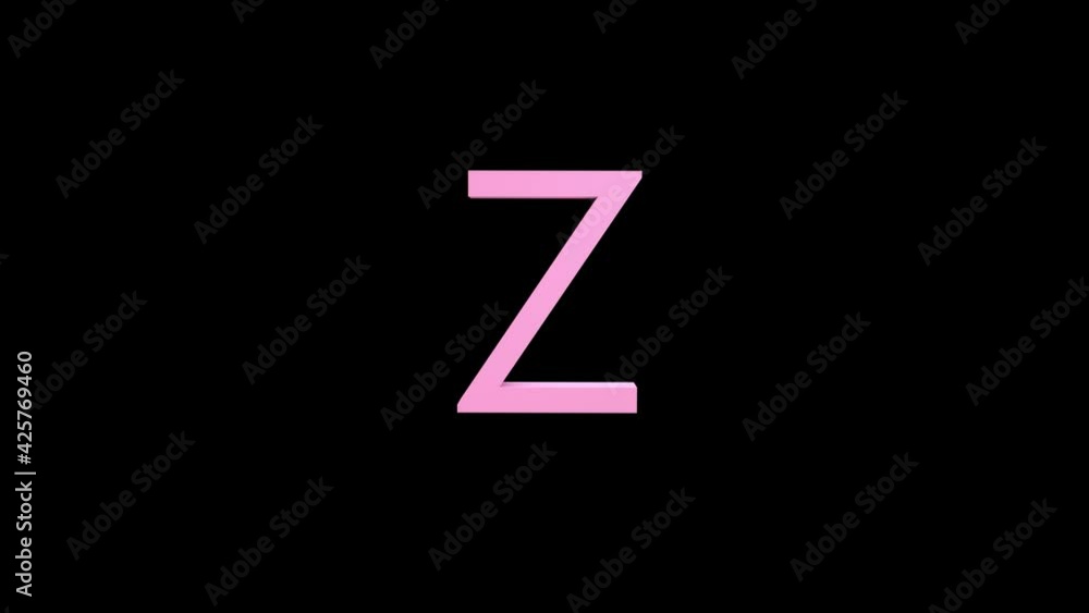 3d letter pink color on a black background with alpha channel. 3d animation with effect it appearance and rotation of the letter Z. 3d rendering of an isolated letter Z, alphabet. Full Hd quality. 3d letter pink color on a black background with alpha channel. 3d animation with effect it appearance and rotation of the letter Z. 3d rendering of an isolated letter Z, alphabet. Full Hd quality.