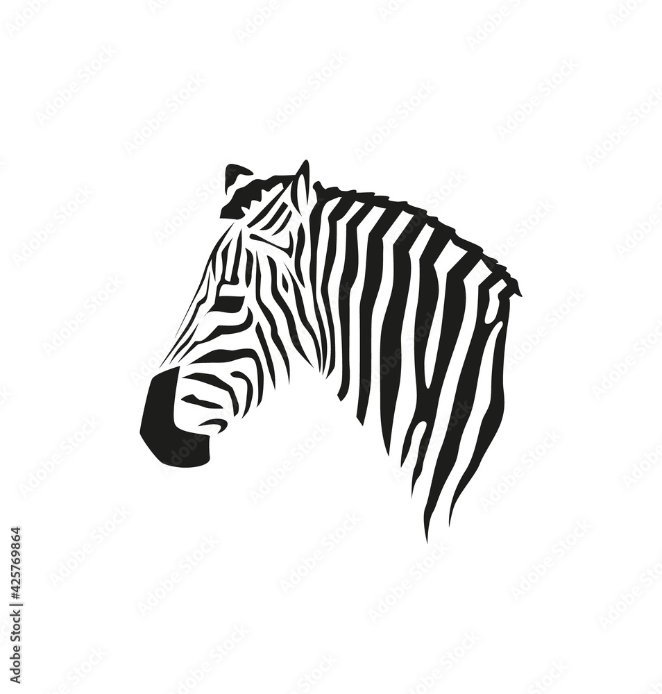 Zebra head profile. Black and white vector portrait for print or web ...