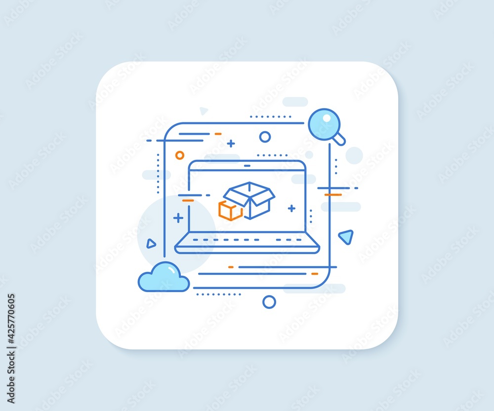 Box line icon. Abstract vector button. Delivery parcel sign. Packing boxes symbol. Packing boxes line icon. Laptop concept badge. Vector Box line icon. Abstract vector button. Delivery parcel sign. Packing boxes symbol. Packing boxes line icon. Laptop concept badge. Vector