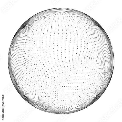 3D sphere with global link lines. Futuristic technology style. Abstract illustration in space style. The sphere is broken into points. 3D rendering.