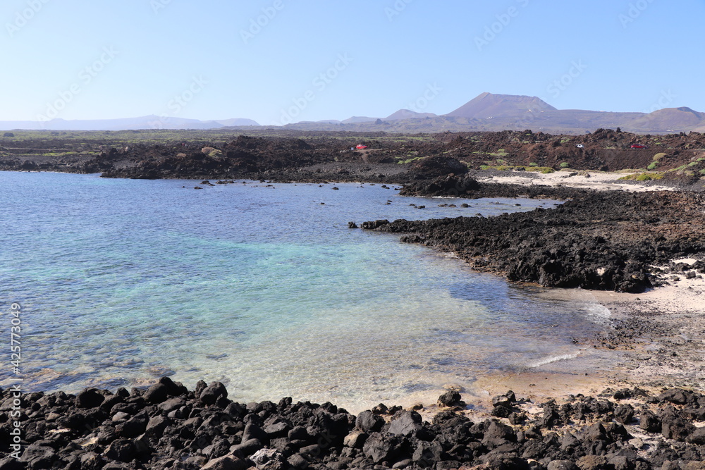 Plage eau Turquoise Orzola. Lanzarote îles Canaries Espagne Plage eau Turquoise Orzola. Lanzarote îles Canaries Espagne