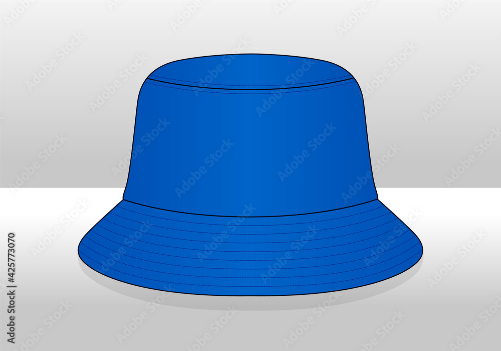 Blank Blue Bucket Hat Template On White Background Vector. Stock Vector