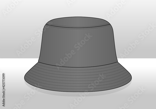 Blank Gray Bucket Hat Template on White Background, Vector File.