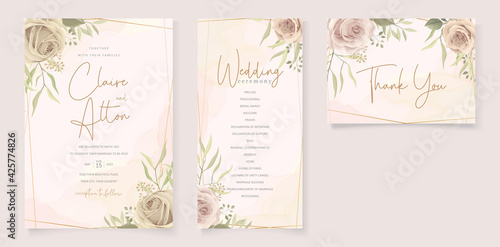 Wedding invitation concept with beautiful roses and leaves