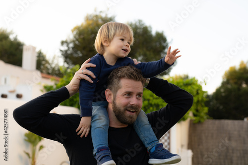 Father and son family time together outdoors