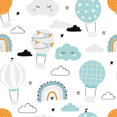Rollo Babyzimmer Heißluftballons Wolken Regenbogen Skandinavisch  © ZHUKO