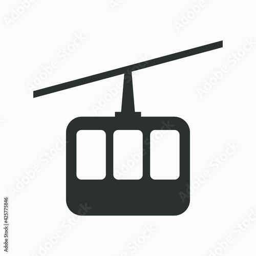 Cable car vector icon. Cableway cabin symbol. Cablecar pictogram.