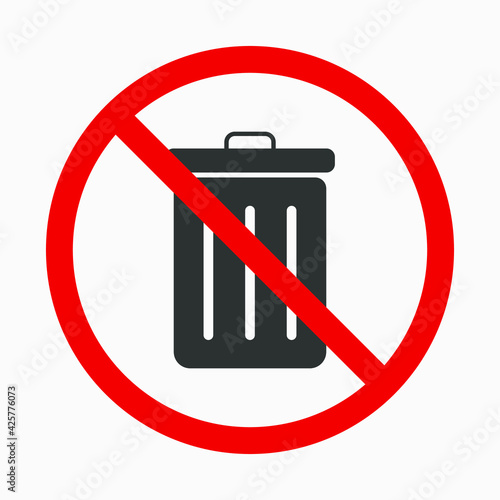 Dustbin forbidden vector icon. Trash can ban.