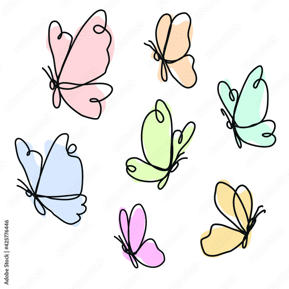 Outline vector butterfly hand drawn isolated