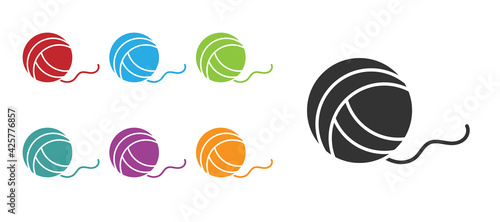 Black Yarn ball icon isolated on white background. Label for hand made, knitting or tailor shop. Set icons colorful. Vector