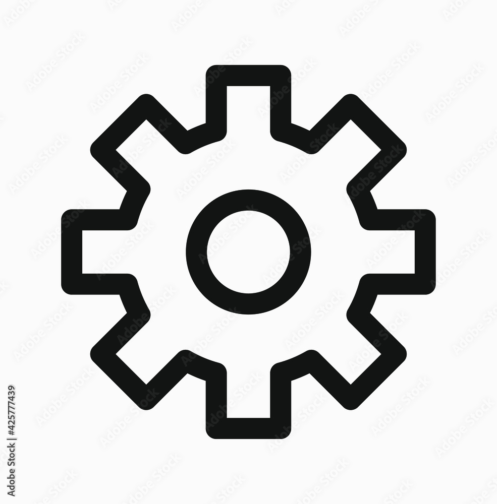 Simple outline icon of gear isolated on white background.