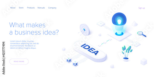 Brainstorming session concept in isometric vector illustration. Brain storm or strategic thinking as business research. Web banner template.