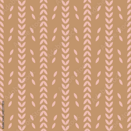 Vector pink brown leaves boho seamless pattern 