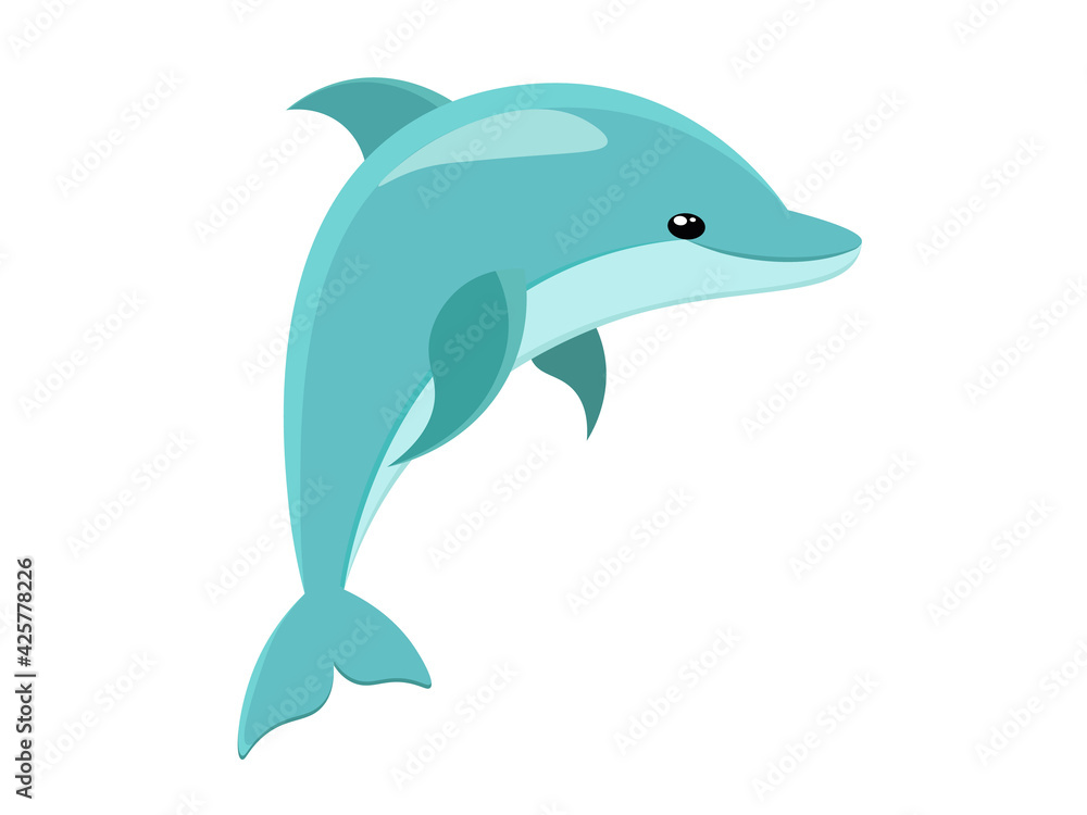 Fototapeta premium Standing Dolphin Illustration. The blue dolphin jumps. Vector illustration, isolated, on white background.