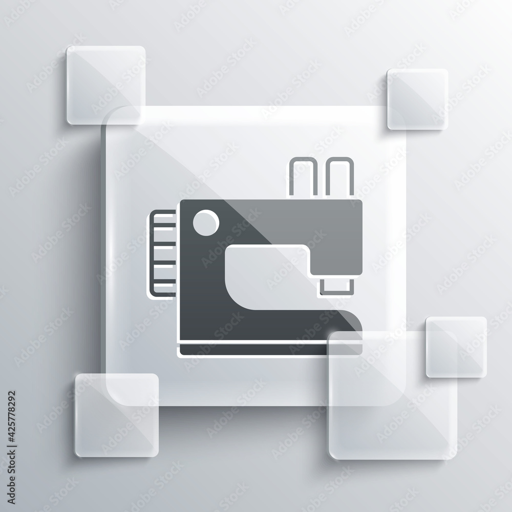 Grey Sewing machine icon isolated on grey background. Square glass panels. Vector Grey Sewing machine icon isolated on grey background. Square glass panels. Vector