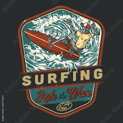 Photography Extreme surfing vintage colorful badge