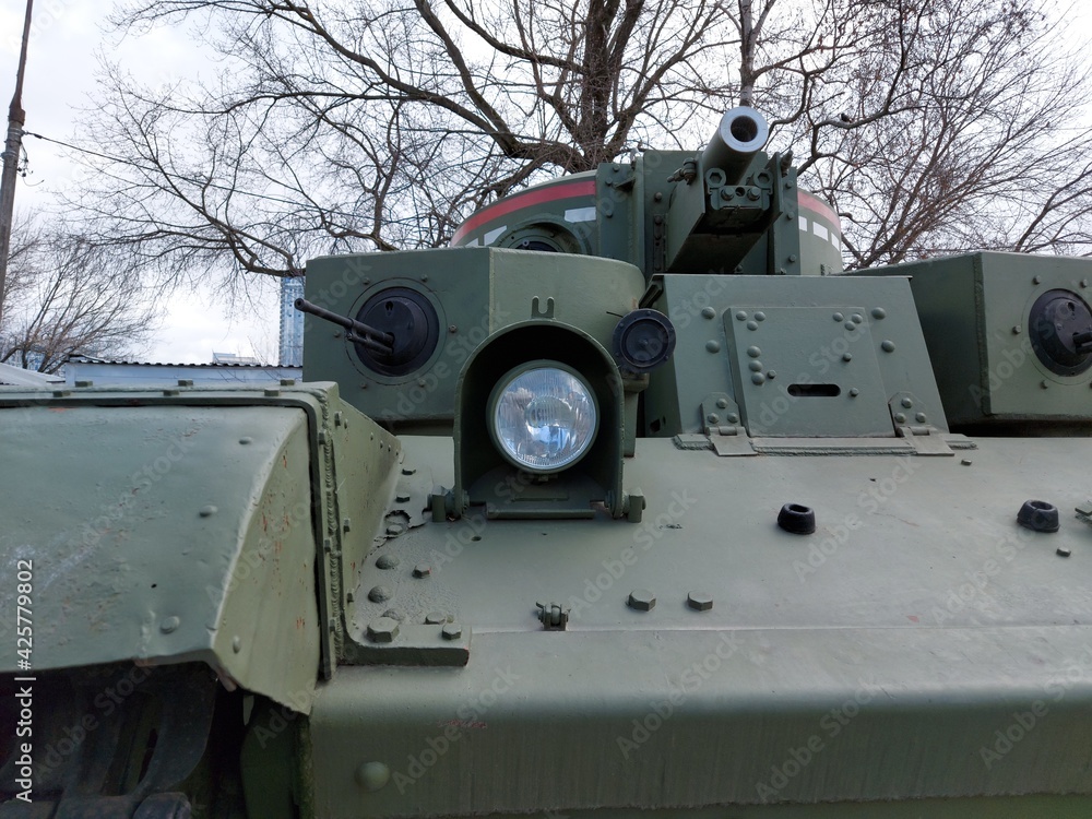 Headlight of vintage tank. Victory Day.
