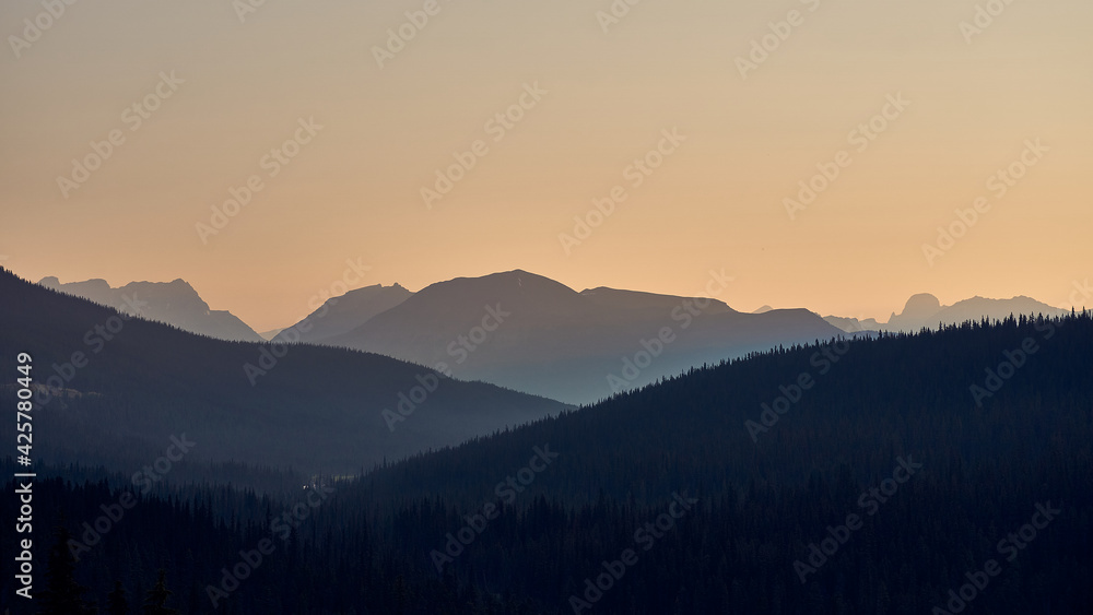 mountains silhouettes on the horizon