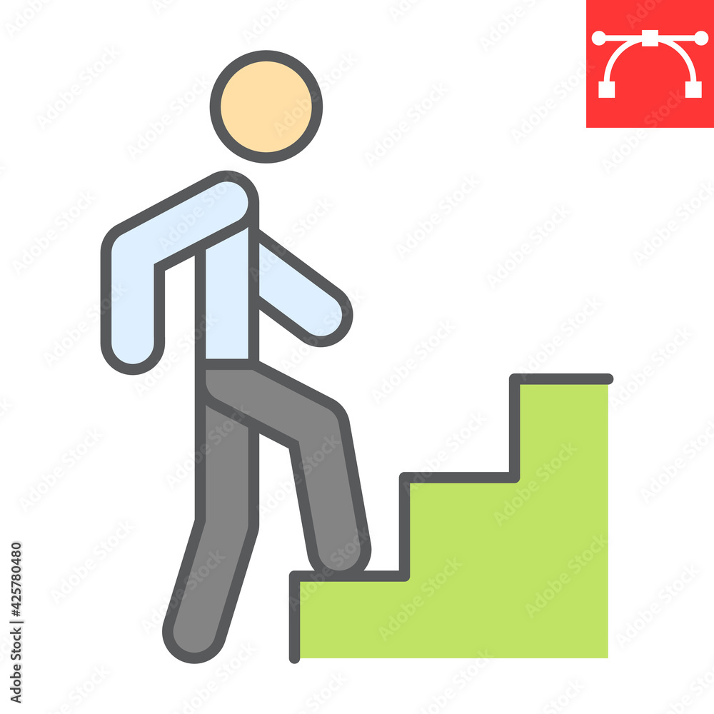 Career path color line icon, leadership and success, person climbing career path vector icon, vector graphics, editable stroke filled outline sign, eps 10.