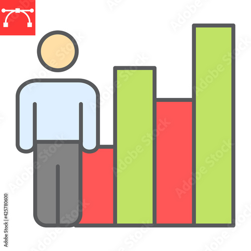 Performance review color line icon, career and success, person with growth vector icon, vector graphics, editable stroke filled outline sign, eps 10. photo