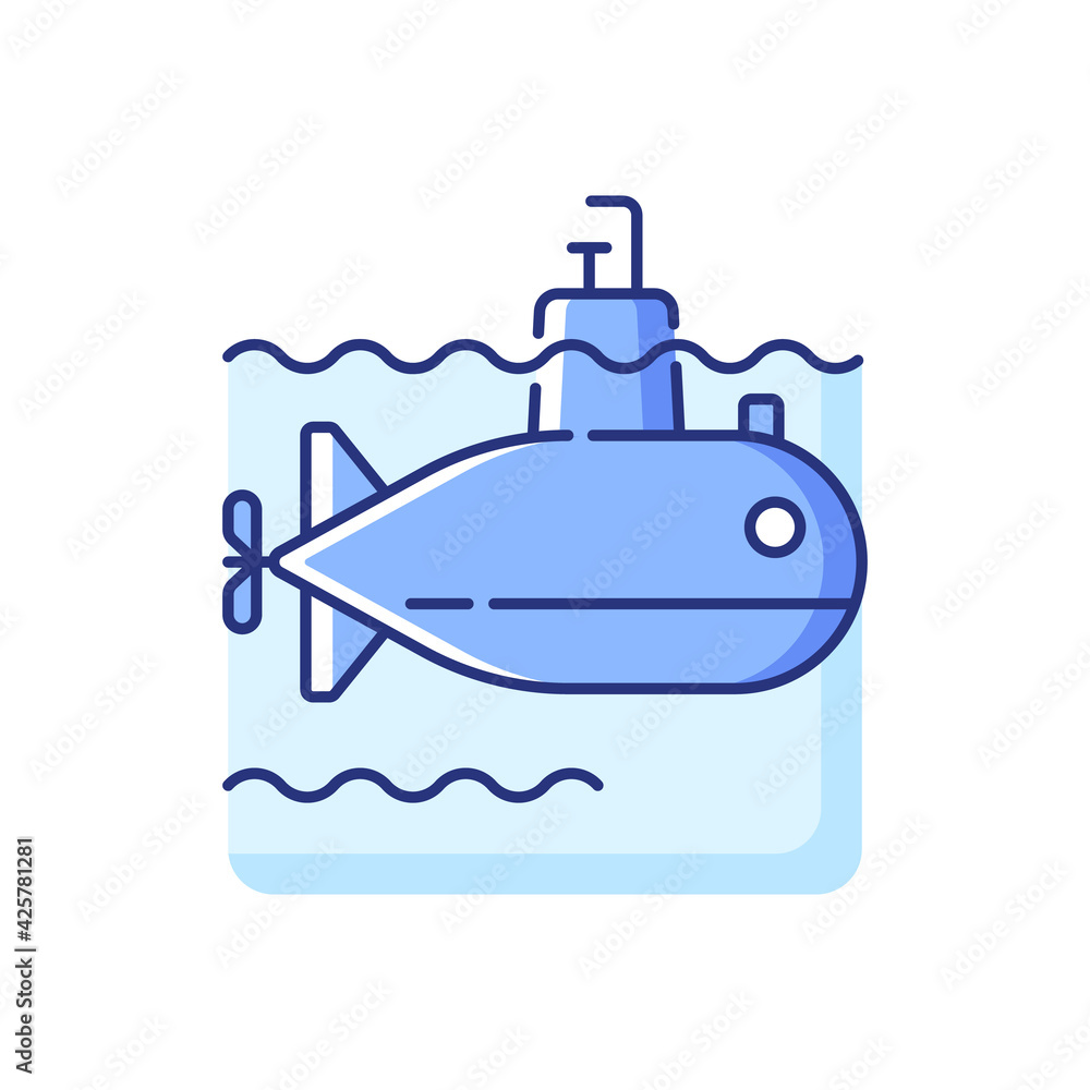 Obraz premium Submarine RGB color icon. Watercraft capable of independent operation underwater. Special underwater vehicle. Transportation unde sea or ocean. Isolated vector illustration