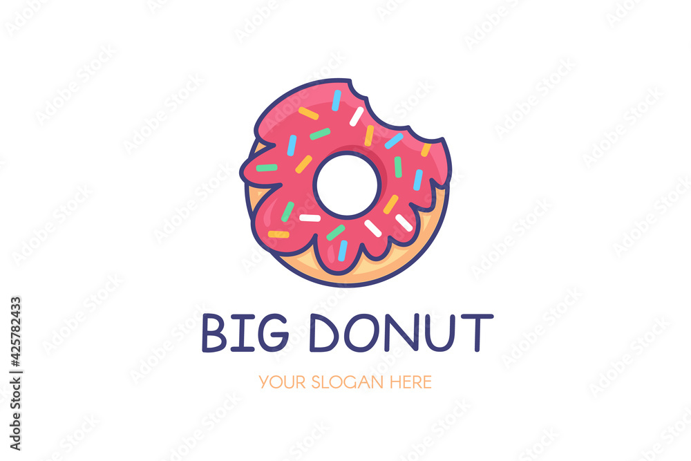 Fototapeta premium Bitten glazed donut logo isolated vector template