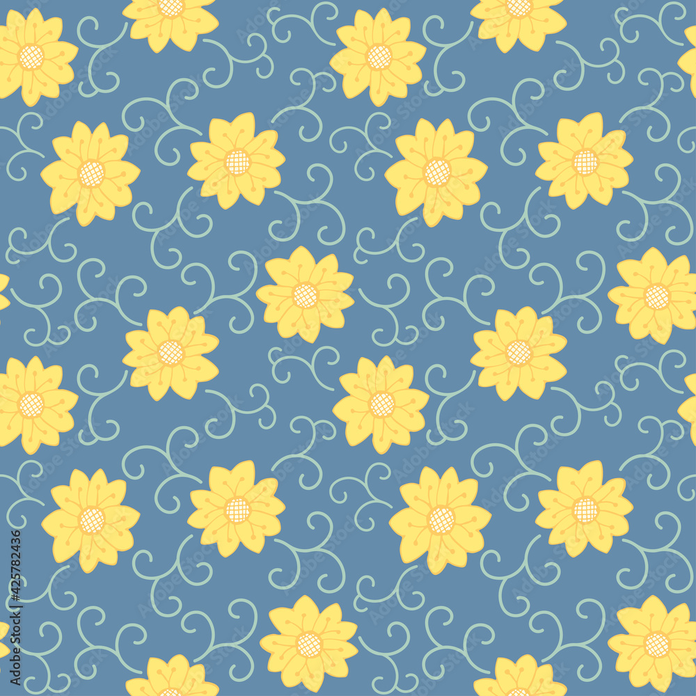 yellow flowers seamless pattern floral background