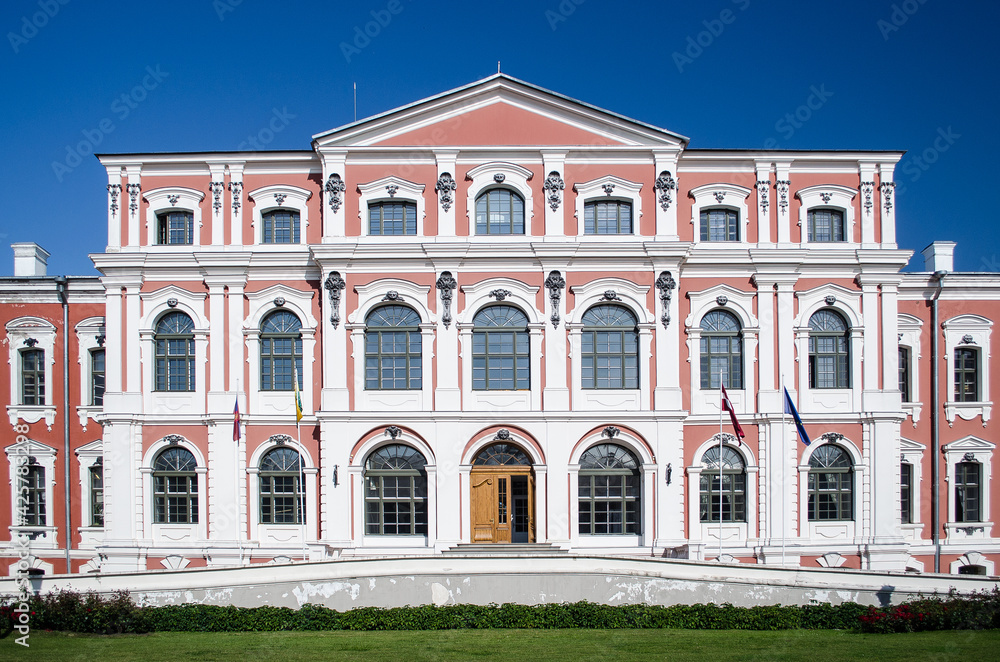 Fototapeta premium Old red castle in Jelgava, Latvia. Latvian agriculture university.
