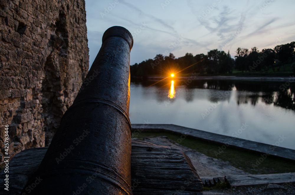 Koknese castle ruins in summer evening, Latvia.