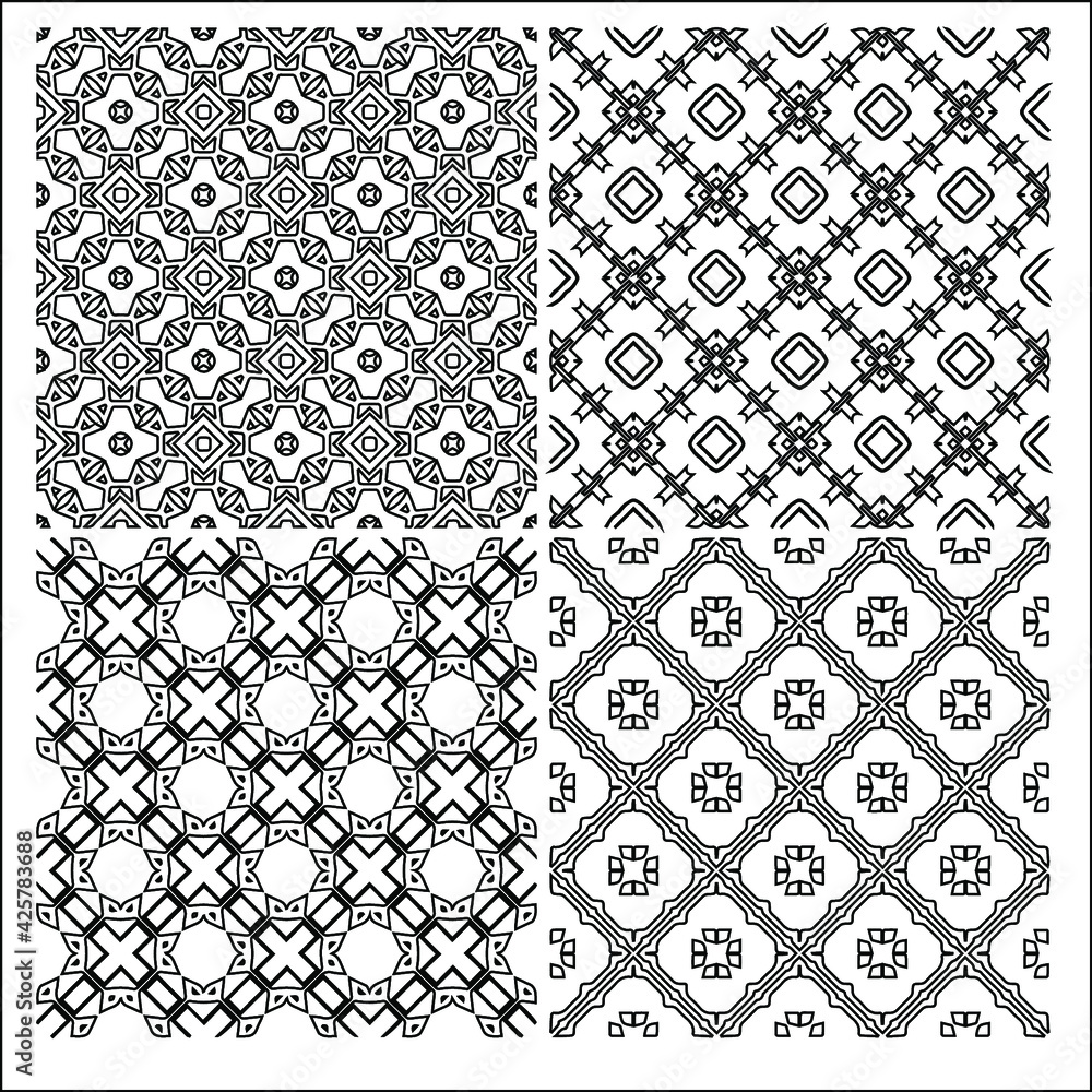 Fototapeta premium 4 Universal different geometric seamless patterns. Endless vector texture can be used for wrapping wallpaper, pattern fills, web background,surface textures. Set of monochrome ornaments