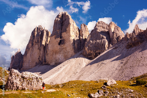 Tre cime di Lavaredo mountain peaks in Italy, a famous travel destination in Dolomite mountains