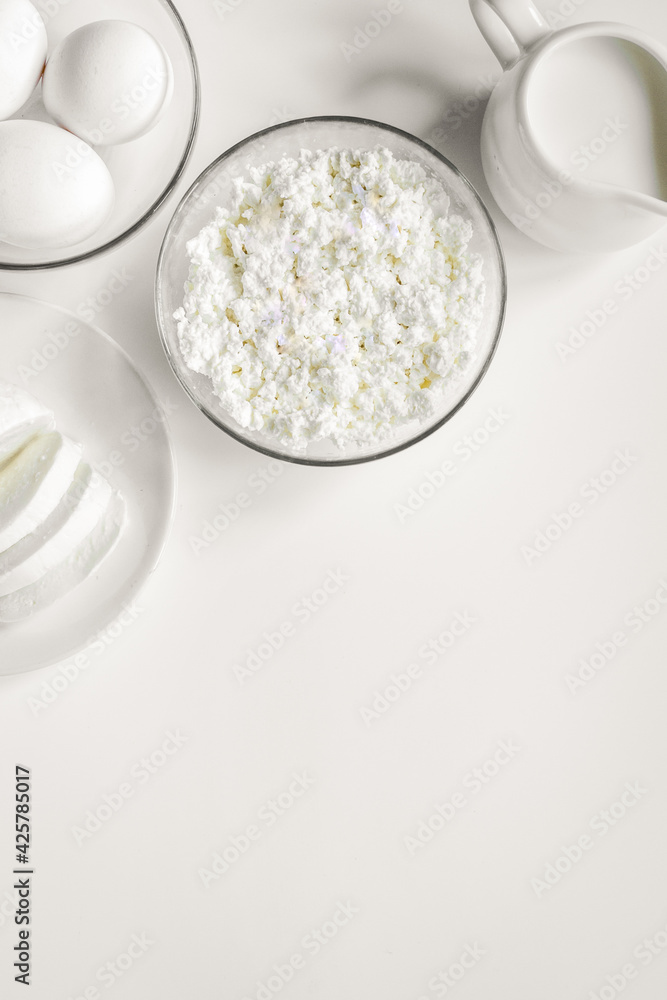 proteic breakfast concept with dairy products on table top view mock-up proteic breakfast concept with dairy products on table top view mock-up