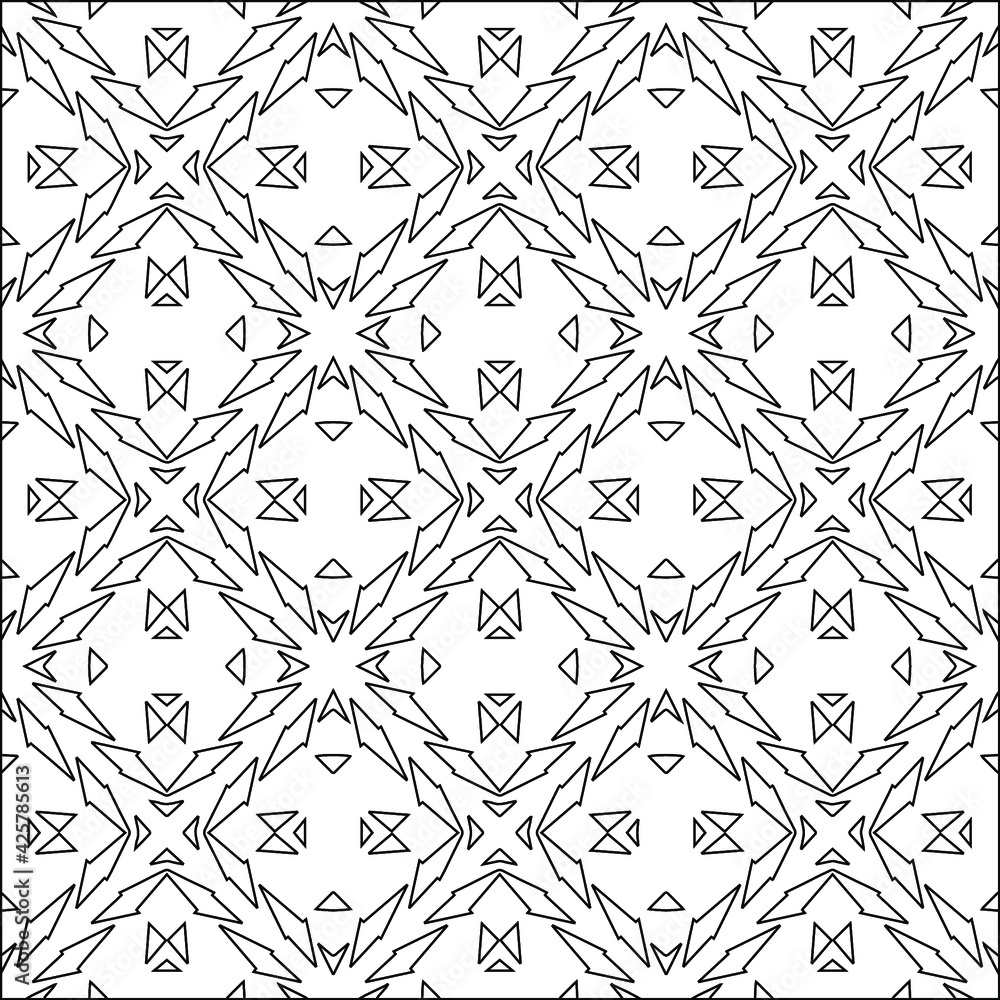 Geometric vector pattern with triangular elements. Seamless abstract ornament for wallpapers and backgrounds. Black and white colors. Geometric vector pattern with triangular elements. Seamless abstract ornament for wallpapers and backgrounds. Black and white colors.
