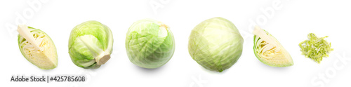 White cabbage set isolated on white background