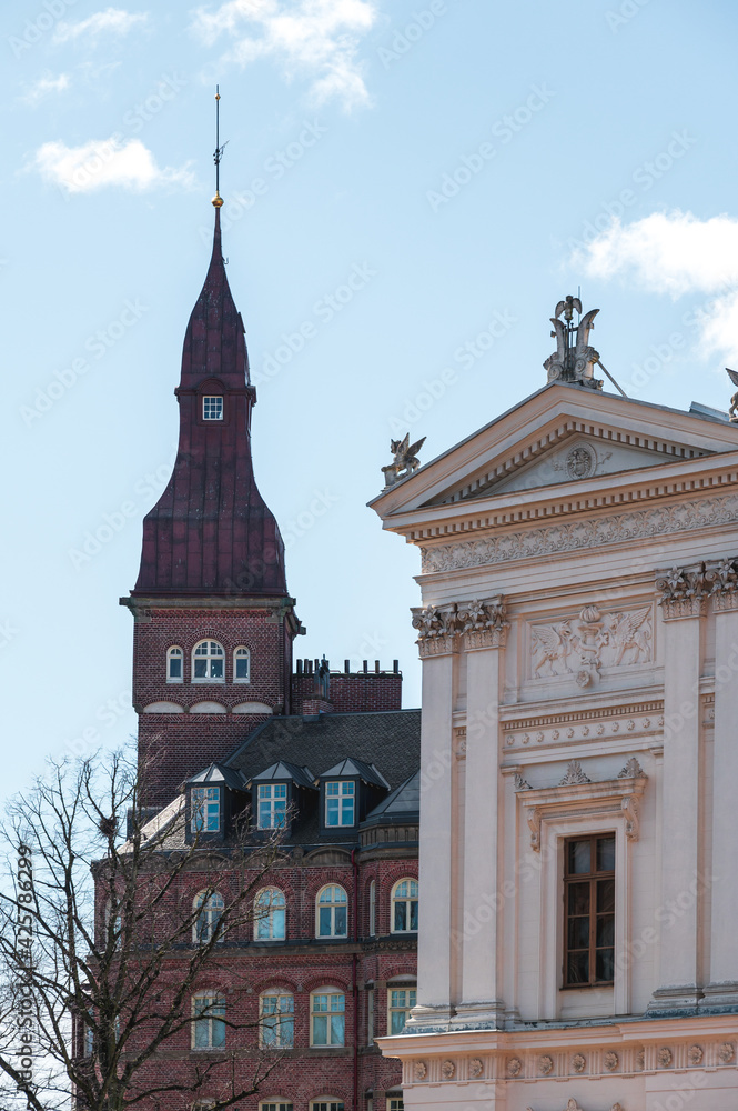 Detailed facades of old buildings in Lund Sweden