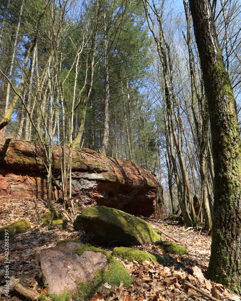 Felsenwanderweg (Rock Hiking Trail) in Rodalben near Pirmasens in Germany. Felsenwanderweg (Rock Hiking Trail) in Rodalben near Pirmasens in Germany.