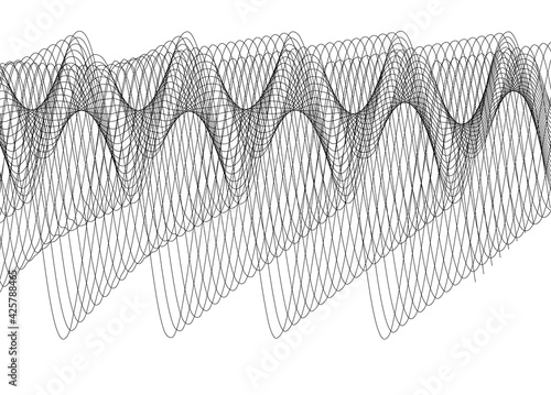 Design elements. Wave of many lines. Abstract vertical wavy stripes on white background isolated. Creative line art. Vector illustration EPS 10. Colourful waves with lines created using Blend Tool