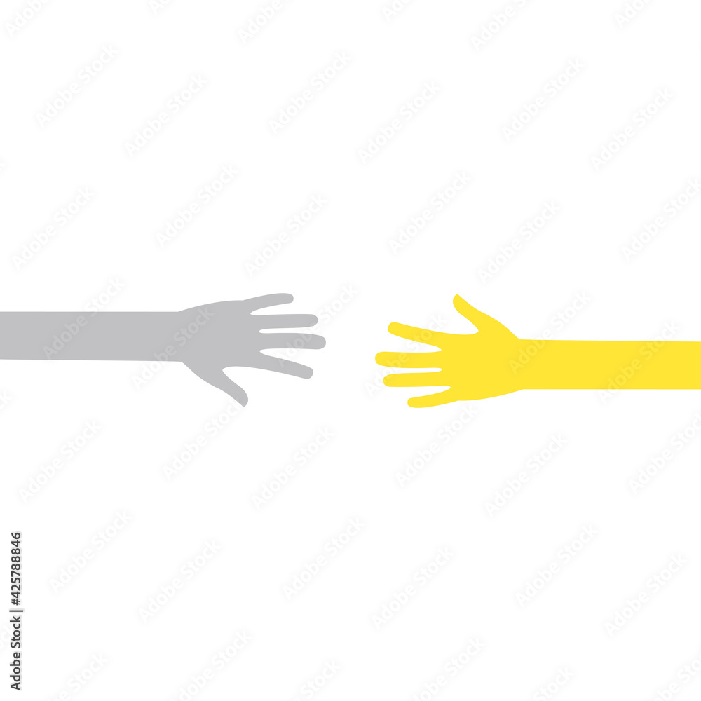Outstretched hands icon. Colorful arms outline. Help and teamwork concept in trendy colors. Voluntary, charity, donation symbol. Vector illustration isolated on white. Outstretched hands icon. Colorful arms outline. Help and teamwork concept in trendy colors. Voluntary, charity, donation symbol. Vector illustration isolated on white.