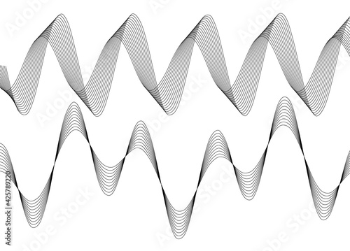 Design elements. Wave of many lines. Abstract vertical wavy stripes on white background isolated. Creative line art. Vector illustration EPS 10. Colourful waves with lines created using Blend Tool