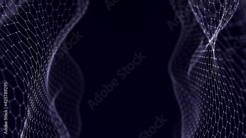 Network connection structure. Data transfer. Abstract background with interweaving of dots and lines. 3D rendering. photo