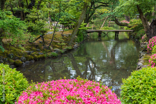 Idyllic landscape of Japanese garden Kenrokuen in Kanazawa, Japan