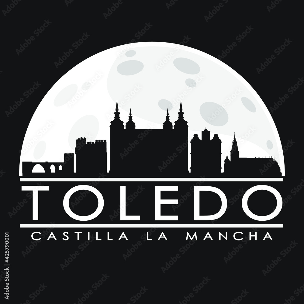 Toledo Spain Skyline City Flat Silhouette Design Background Illustration Night.