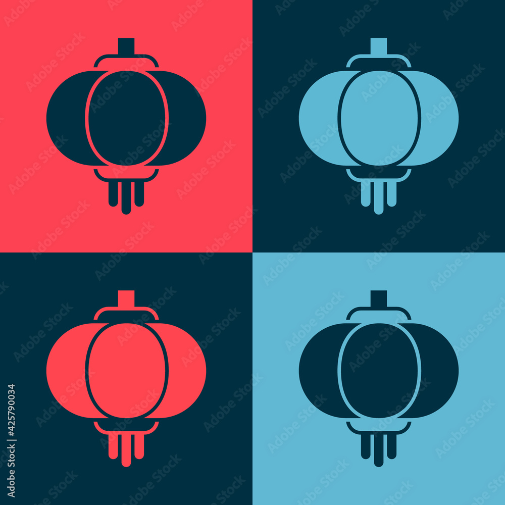 Fototapeta premium Pop art Chinese paper lantern icon isolated on color background. Vector
