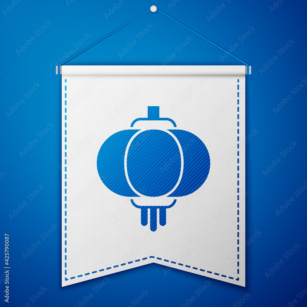 Fototapeta premium Blue Chinese paper lantern icon isolated on blue background. White pennant template. Vector