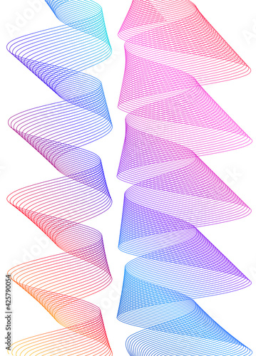 Design elements. Wave of many lines. Abstract vertical wavy stripes on white background isolated. Creative line art. Vector illustration EPS 10. Colourful waves with lines created using Blend Tool