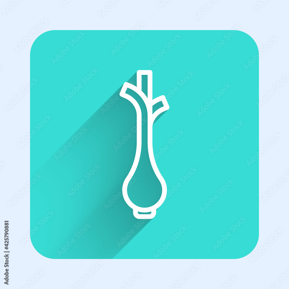 White line Bunch of fresh green onions icon isolated with long shadow. Green square button. Vector