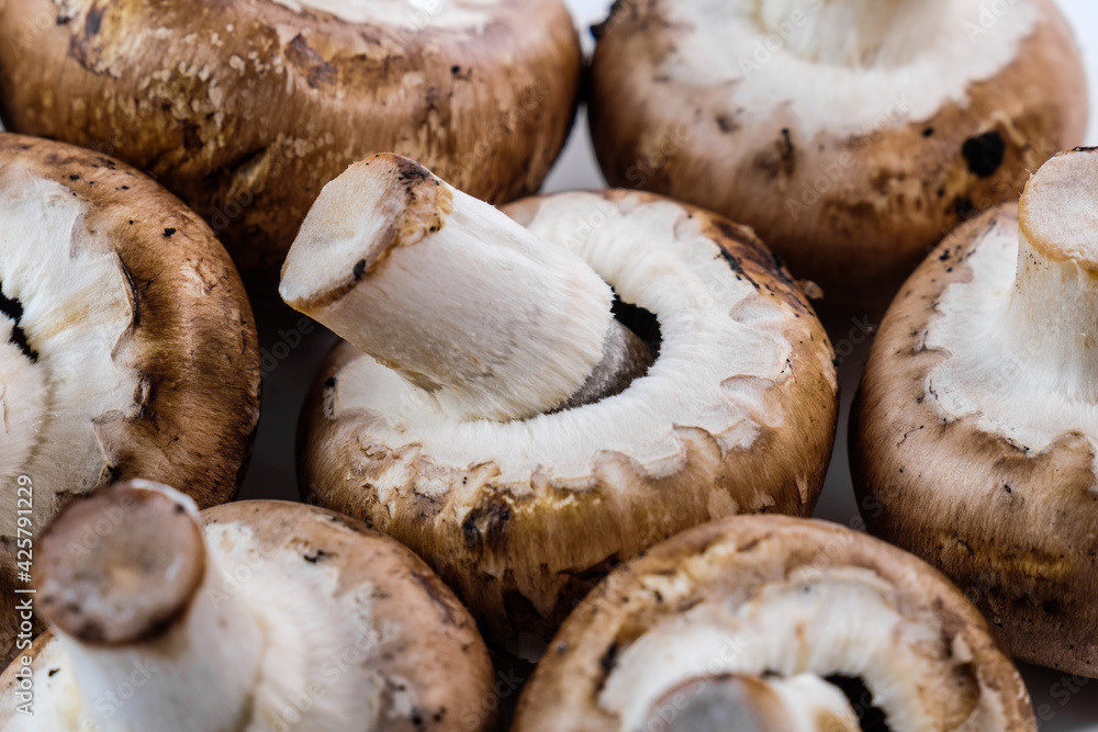 Braune Champignons - Nahaufnahme von Pilzen / Details Braune Champignons - Nahaufnahme von Pilzen / Details